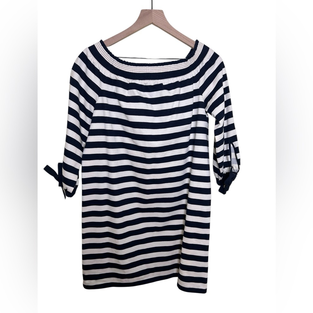J. CREW NWT Off-the-Shoulder Nautical Stripe Dress Sz Small Blue White Coastal - Picture 4 of 12